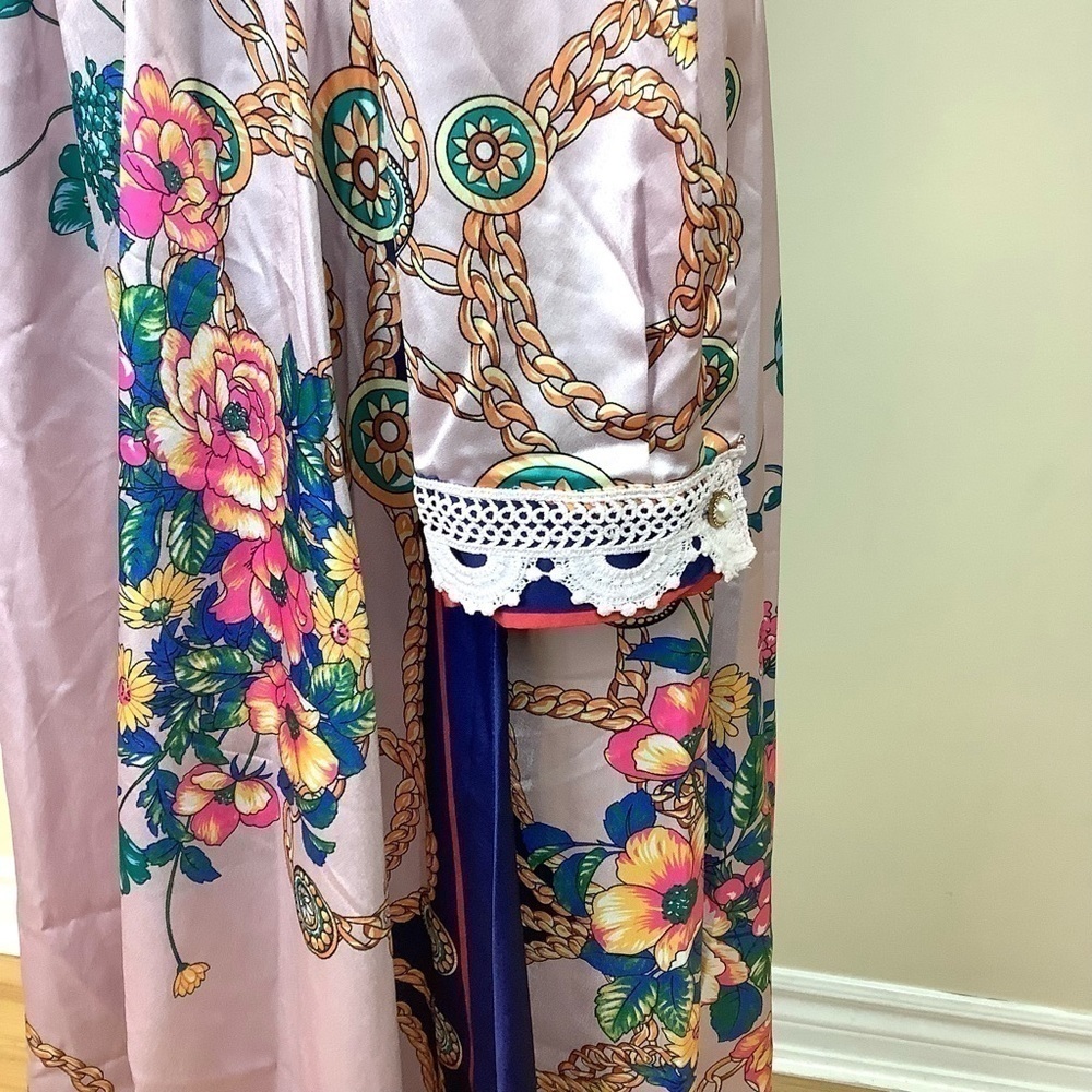 DALIA MACPHEE WHIMSICAL FLORAL SATIN SILKY PINK DRESS - Picture 10 of 13